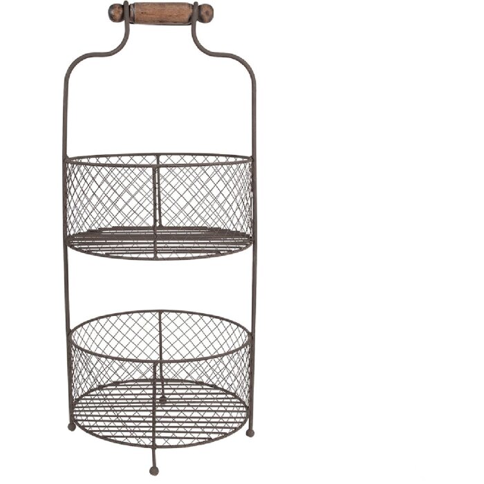 Clayre & Eef 5Y1191 Iron shelf with baskets Ø 25x59 cm Brown