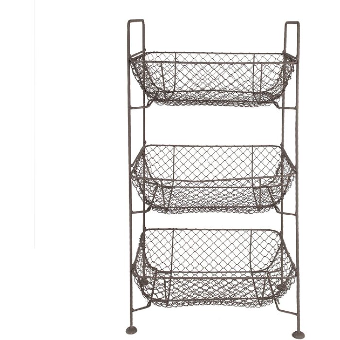 Clayre & Eef 5Y1192 Iron shelf with baskets 35x26x71 cm Brown