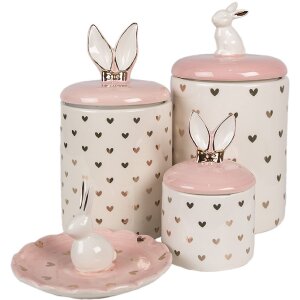 Clayre & Eef 6CE1688 Storage Pot Ø 11x22 cm White Pink