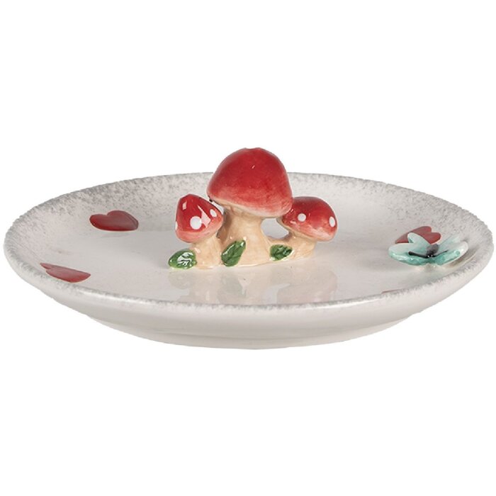 Clayre & Eef 6CE1701 Serving Bowl White Red Ø 21x6 cm Mushrooms Flowers Country House