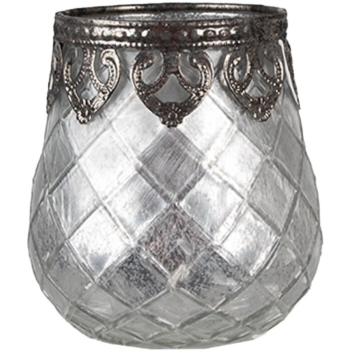 Clayre & Eef 6GL4383 Tealight holder silver Ø 9x11 cm diamond cut