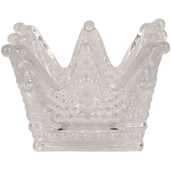 Clayre & Eef 6GL4392 Tealight Holder Crown Transparent 8x8x5 cm