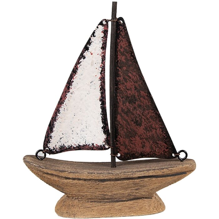 Clayre & Eef 6H2334 Decorative model boat 11x3x13cm in brown red