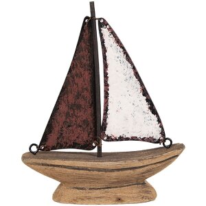 Clayre & Eef 6H2334 Decorative model boat 11x3x13cm in brown red