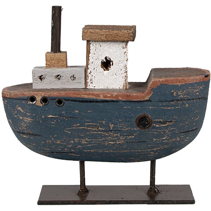 Clayre & Eef 6H2337 Decorative Boat Grey Blue 10x3x10 cm