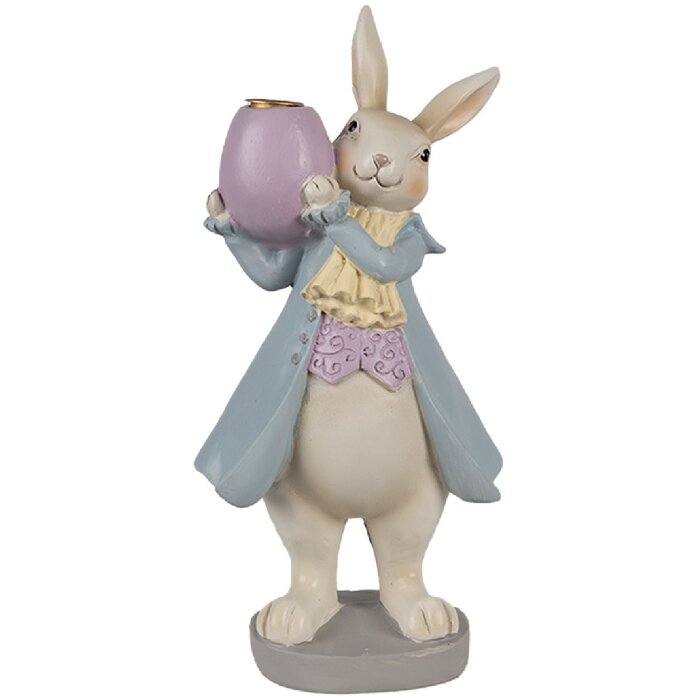 Clayre & Eef 6PR4013 Candle Holder Rabbit Beige Blue 10x8x20 cm