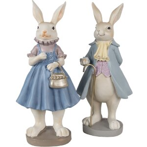 Clayre & Eef 6PR4015 Decoration Rabbit 12x9x26 cm Beige Blue