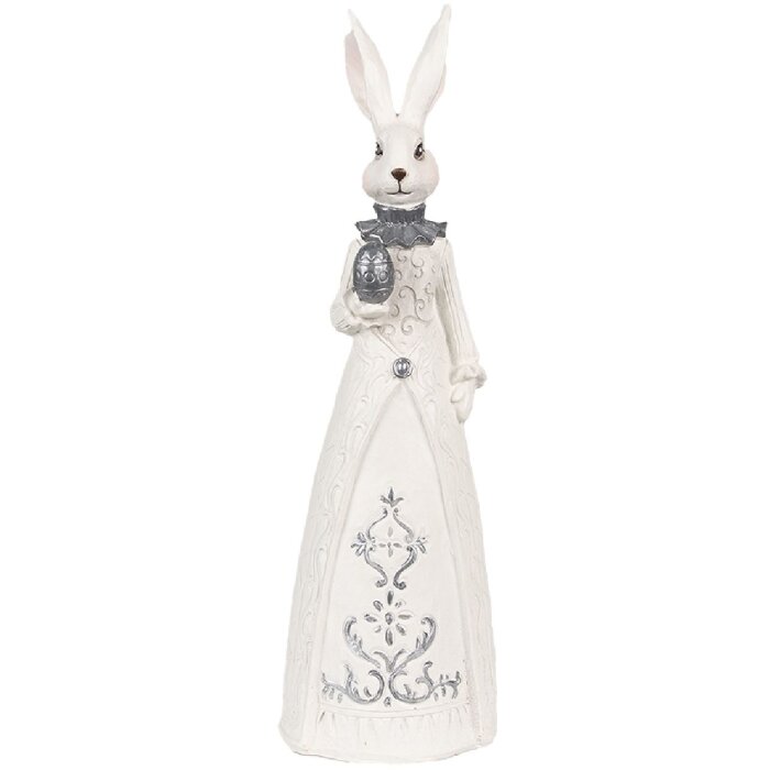 Clayre & Eef 6PR4039 Decorative Rabbit White Silver-coloured 10x9x30 cm