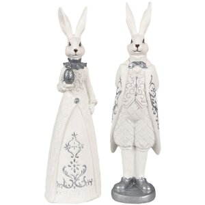 Clayre & Eef 6PR4039 Decorative Rabbit White Silver-coloured 10x9x30 cm