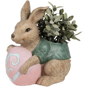 Clayre & Eef 6PR4050 Flower Pot Rabbit Brown Green 27x16x30 cm