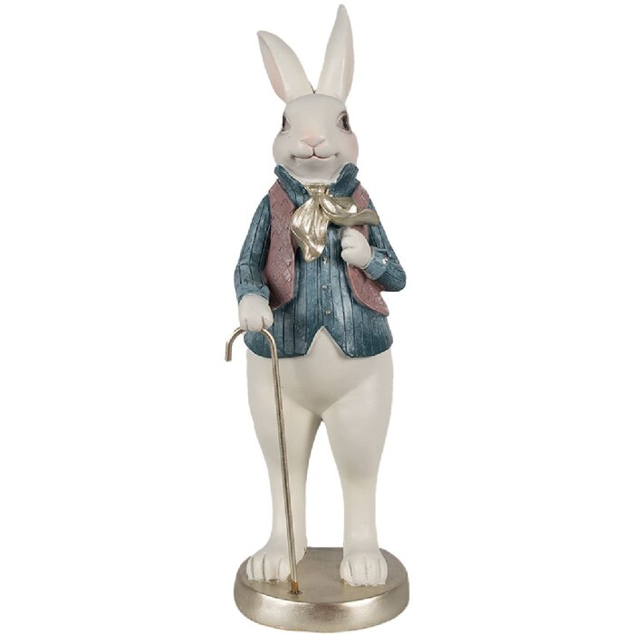 Clayre & Eef 6PR4055 Decorative Rabbit White Blue 12x10x32 cm