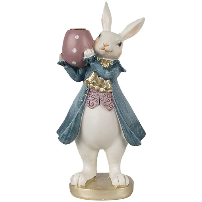 Clayre & Eef 6PR4057 Candle Holder Rabbit White Blue 10x8x20 cm