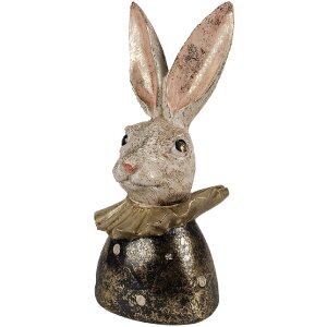 Clayre & Eef 6PR4086 Rabbit Decoration White Gold-coloured 11x11x23 cm