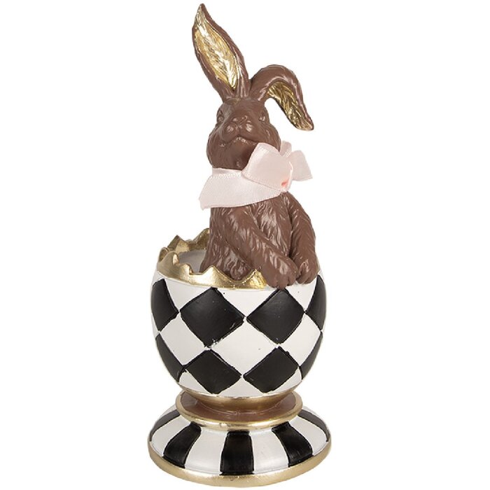 Clayre & Eef 6PR4102 Decorative Rabbit in an Egg 8x7x19cm Brown White Gold