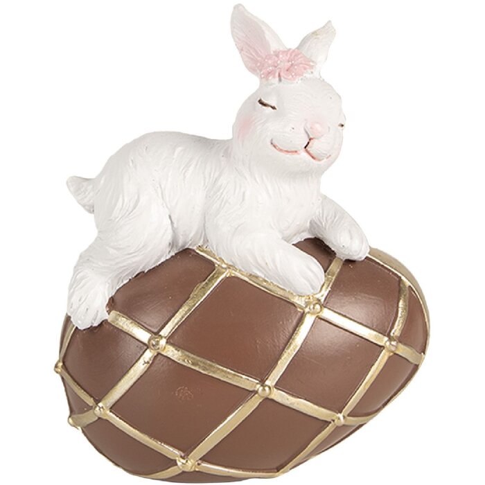 Clayre & Eef 6PR4103 Rabbit on Egg Decoration White Brown 10x7x11 cm