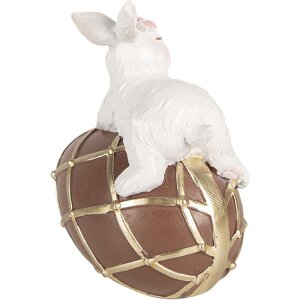 Clayre & Eef 6PR4103 Rabbit on Egg Decoration White Brown 10x7x11 cm