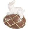 Clayre & Eef 6PR4103 Rabbit on Egg Decoration White Brown 10x7x11 cm