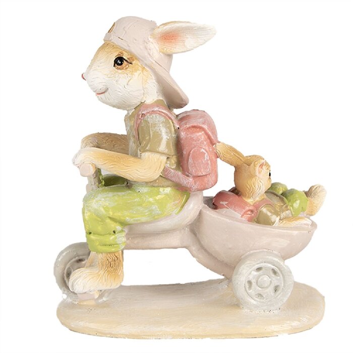 Clayre & Eef 6PR4108 Rabbit on Tricycle Decoration 11x6x12 cm Brown