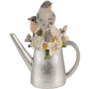 Clayre & Eef 6PR4982 Birds on Watering Can Decoration 11x8x13cm Grey