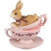 Clayre & Eef 6PR4986 Decorative rabbit in cup 9x7x9 cm Brown Pink