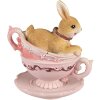 Clayre & Eef 6PR4986 Decorative rabbit in cup 9x7x9 cm Brown Pink