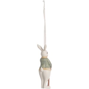 Clayre & Eef 6PR4987 Hanging Decoration Rabbit White Green 4x4x10 cm