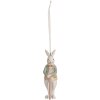 Clayre & Eef 6PR4987 Hanging Decoration Rabbit White Green 4x4x10 cm