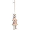 Clayre & Eef 6PR4988 Decorative Hanger Rabbit 4x4x10 cm White Pink