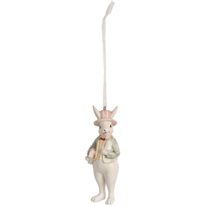 Clayre & Eef 6PR4989 Decorative Hanger Rabbit 4x4x10 cm White Green