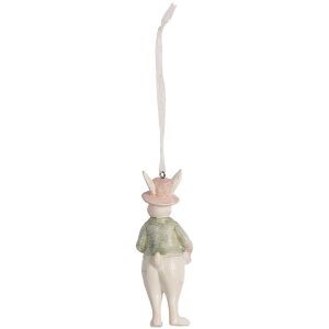 Clayre & Eef 6PR4989 Decorative Hanger Rabbit 4x4x10 cm White Green