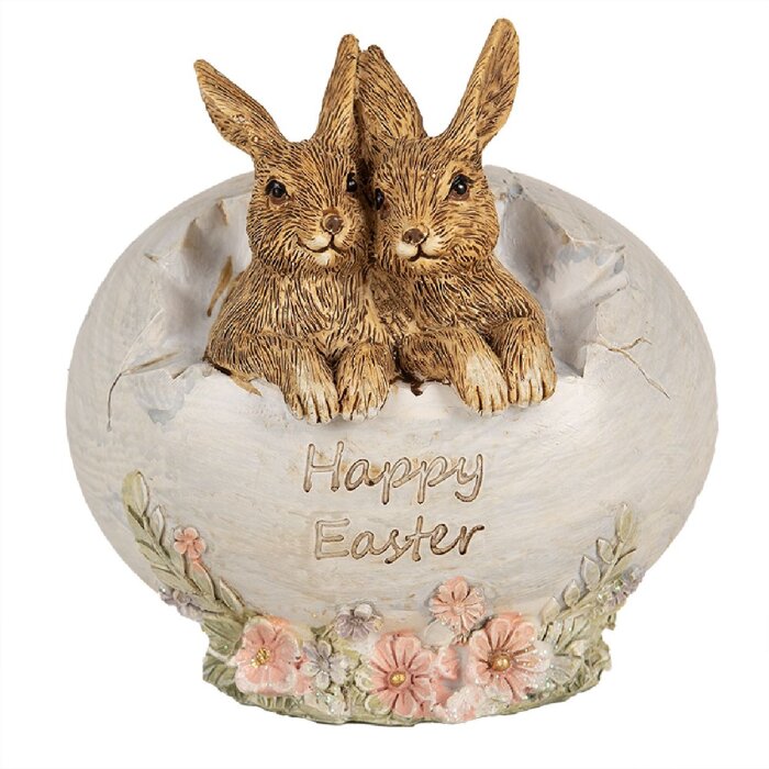 Clayre & Eef 6PR5007 Decorative rabbit with egg 11x9x11 cm Brown