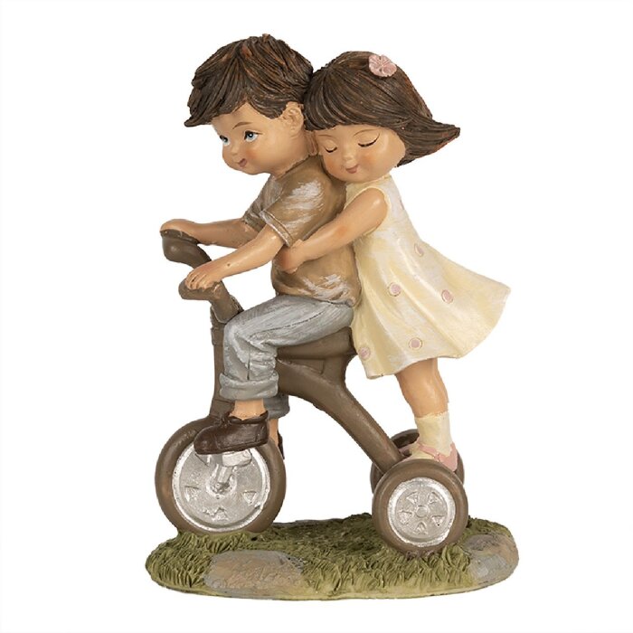 Clayre & Eef 6PR5027 Decoration Children on a Bicycle 10x6x14 cm Brown