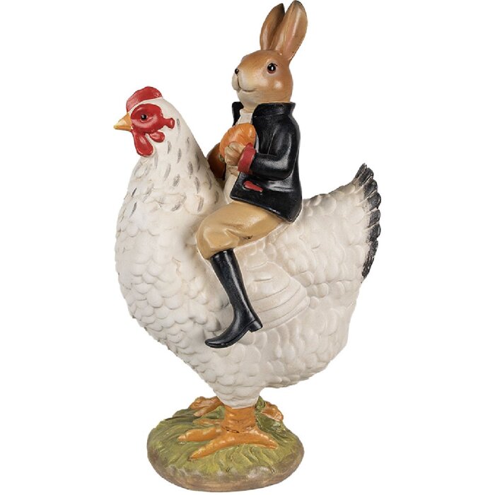 Clayre & Eef 6PR5039 Decorative figurine chicken with rabbit 20x16x35 cm Brown White Black