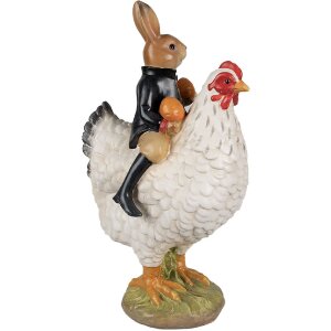 Clayre & Eef 6PR5039 Decorative figurine chicken with rabbit 20x16x35 cm Brown White Black