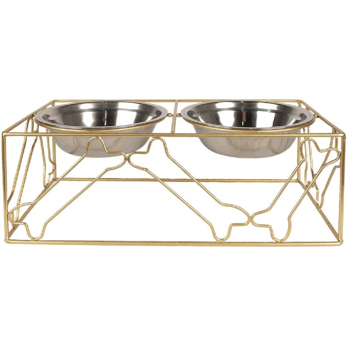 Clayre & Eef 6Y5431 Animal Feeding Bowl Gold Coloured 38x20x14cm 2x500ml