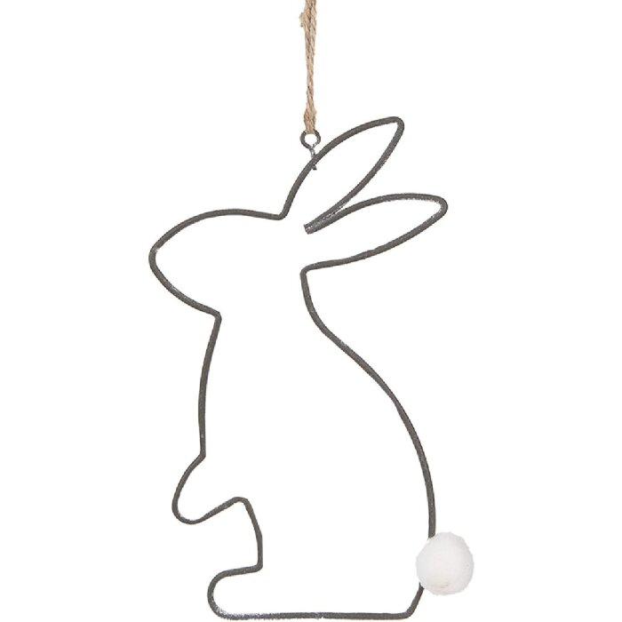 Clayre & Eef 6Y5558 Decorative Hanger Rabbit 17x11cm Grey - Easter decoration