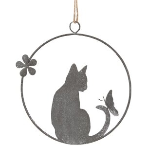 Clayre & Eef 6Y5560 Cat Hanger 14x14 cm Grey Decoration