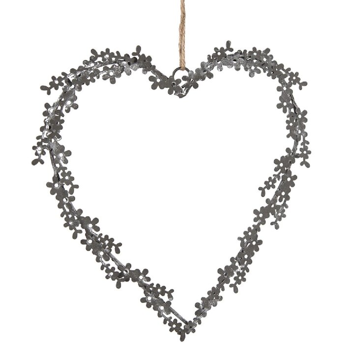 Clayre & Eef 6Y5562 Heart Hanger Decoration 20x1x20 cm Grey