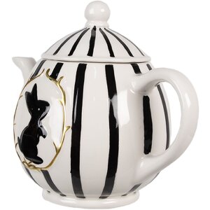 Clayre & Eef CBTE Teapot White Black 20x12x15 cm 675 ml