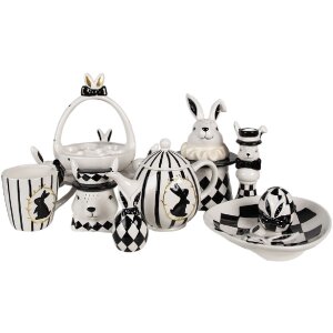 Clayre & Eef CBTE Teapot White Black 20x12x15 cm 675 ml