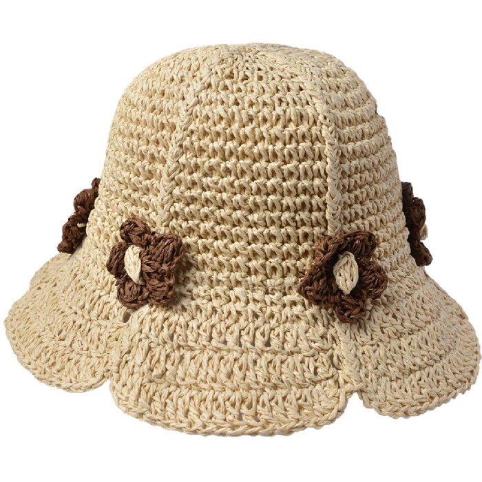 Juleeze JZH001 Childrens hat Beige flower appliqué One Size Sun protection