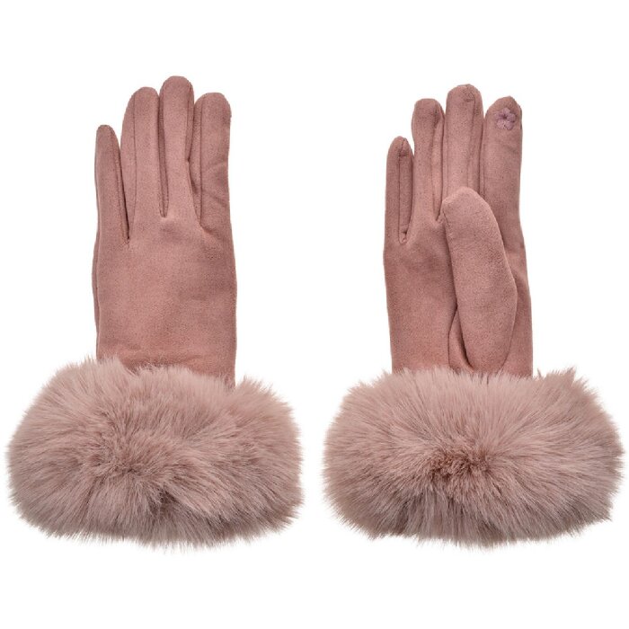 Juleeze JZGL0064P Fur Trimmed Gloves Old Pink One Size