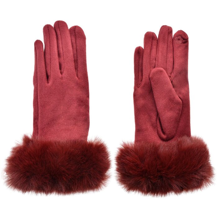 Juleeze JZGL0079BU Ladies gloves bordeaux red fur trim