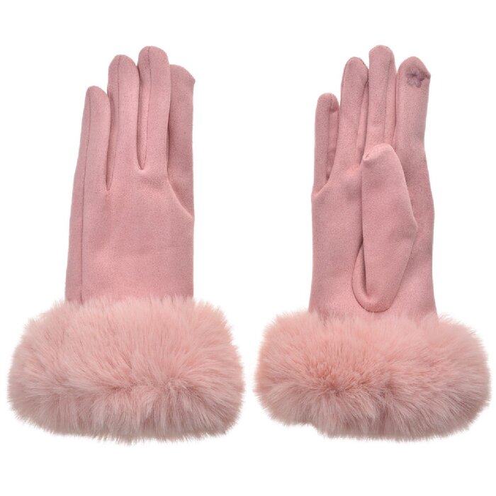 Juleeze JZGL0079P Ladies gloves with fur trim Pink One size