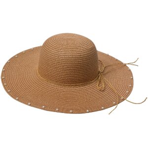 Juleeze JZHA0108 ladies straw hat with pearl detail brown...