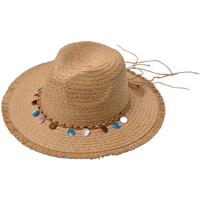 Juleeze JZHA0113 Straw Hat Beaded Decoration Natural One Size