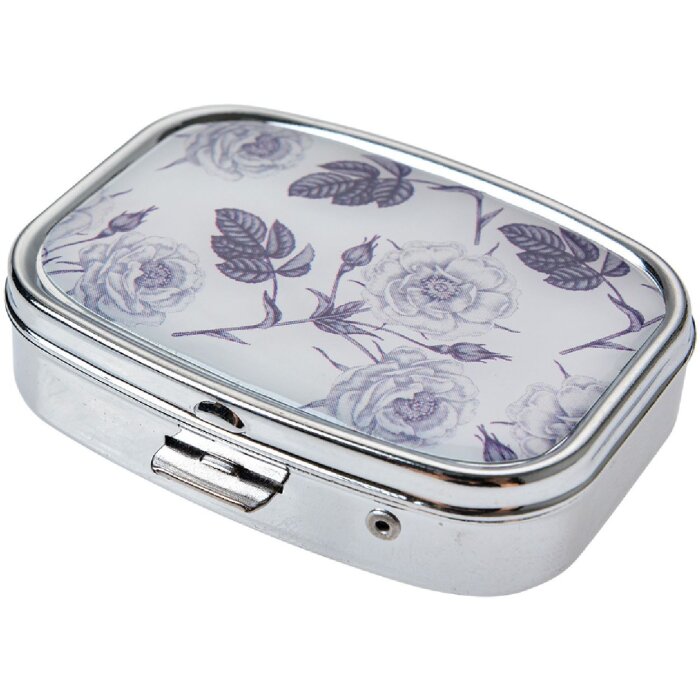 Juleeze JZPB0002 Pill box rose pattern metal grey 4x5cm