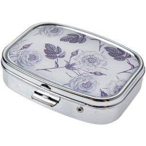 Juleeze JZPB0002 Pill box rose pattern metal grey 4x5cm