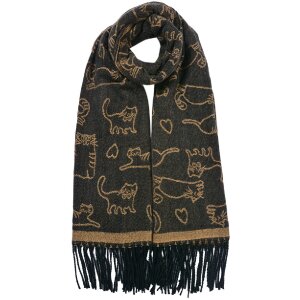 Juleeze JZSC0815Z Scarf cat pattern gold black 65x180 cm