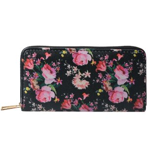 Juleeze JZWA0197 Floral Pattern Wallet Black 19x10cm